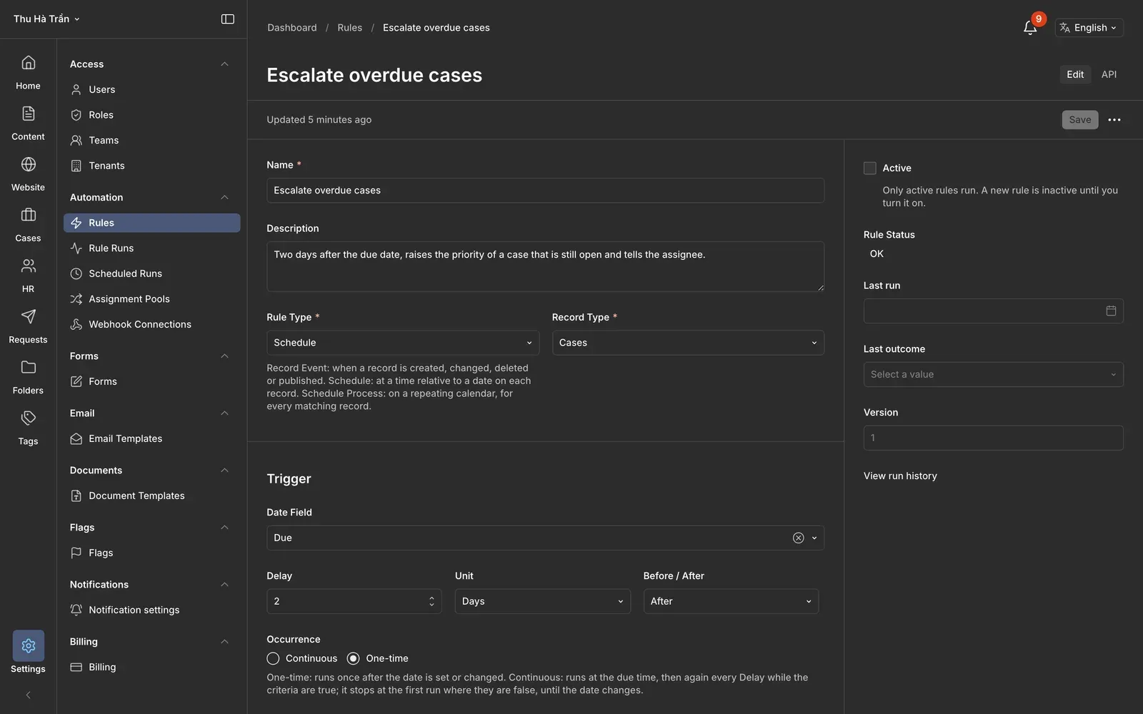 An automation rule